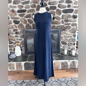 Ralph Lauren Silk Navy Maxi Dress with White Polka Dots - Size 8